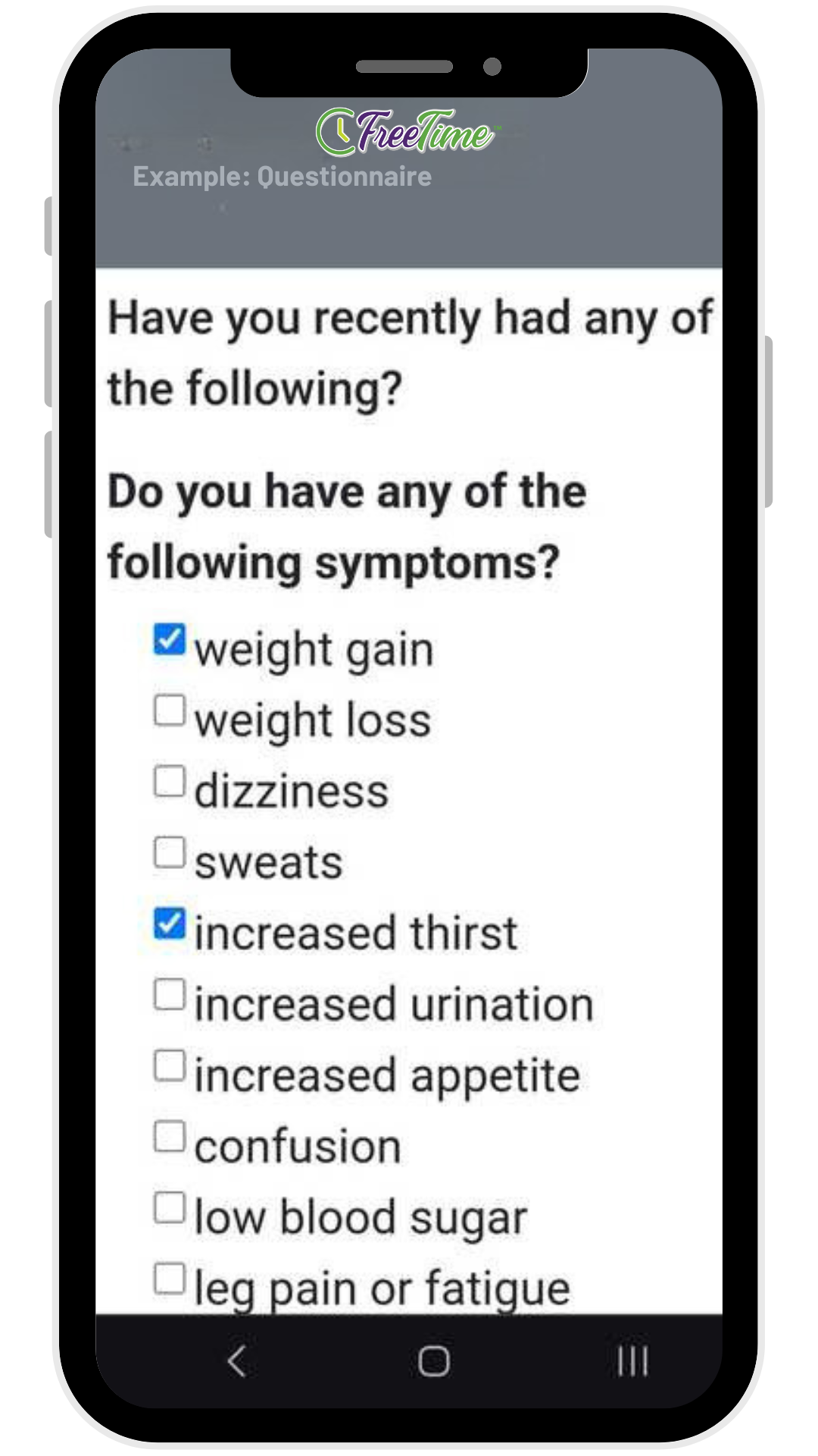 Example FreeTime Patient Questionnaire